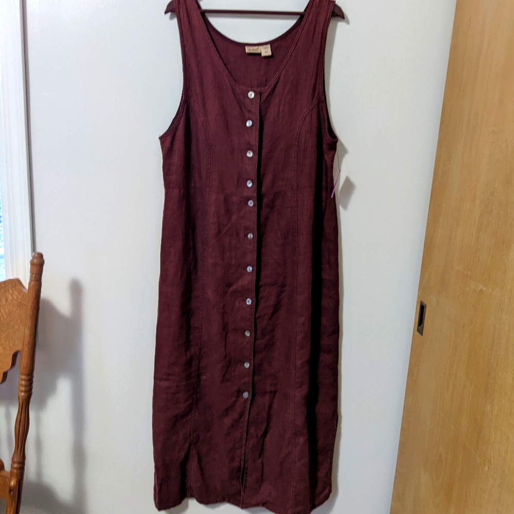 Woolrich VINTAGE burgundy/brown LINEN apron dress